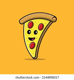 Cute Pizza Cartoon Vector Icon Illustration. Food Mascot Icon Concept Isolated Premium Vector.