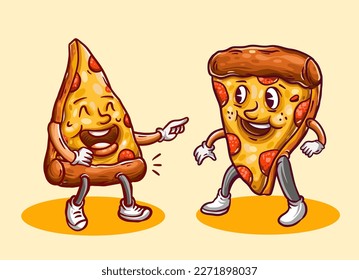 Cute Pizza Cartoon Vector Icon Illustration. Fast Food Icon Concept Modern flat style vector illustration