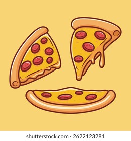 Cute Pizza Cartoon Vector Icon Illustration.