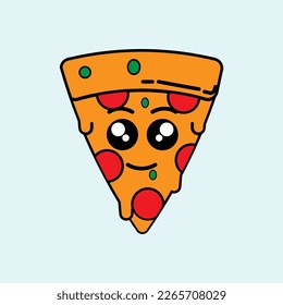 Cute Pizza Cartoon. vector illustration