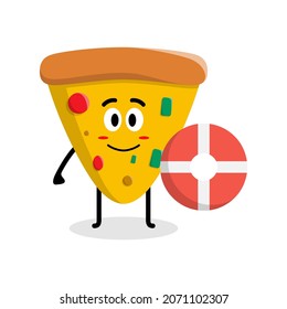 cute pizza character carrying a float illustration design