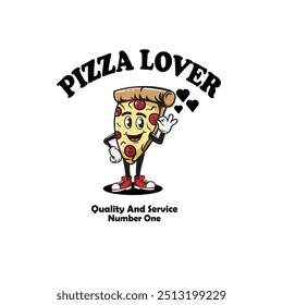 cute pizza character cartoon vector mascot logo design, pizza lovers