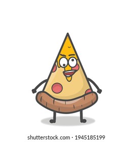 Cute Pizza Character Mascot Flat Cartoon Emoticon Vector Design Illustration