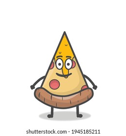 Cute Pizza Character Mascot Flat Cartoon Emoticon Vector Design Illustration