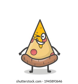 Caricatura plana de caricatura de Cute Pizza - Ilustración del diseño del vector emoticono
