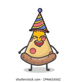Cute Pizza Character Mascot Flat Cartoon Emoticon Vektordesign Illustration