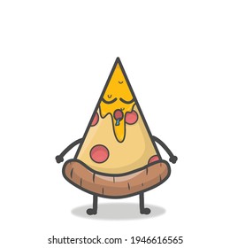 Cute Pizza Character Mascot Flat Cartoon Emoticon Vector Design Illustration