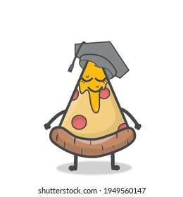 Cute Pizza Character Mascot Flat Cartoon Emoticon Vector Design Illustration