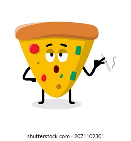 cute pizza character smoking illustration design