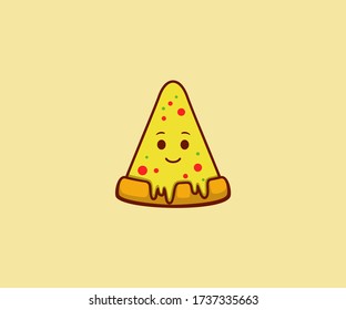 Cute pizza characters vector cartoon isolated on a color background, logo for kids,store, food with hand drawing style, icon food illustration, fastfood junkfood