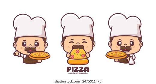 cute pizza chef cartoon mascot design, with different poses and expressions.