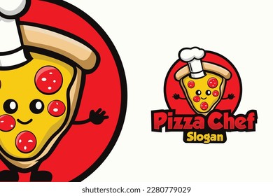 Cute Pizza Chef Mascot logo Template.Pizza mascot logo vector