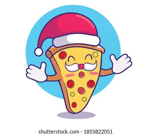 cute pizza and christmas hat