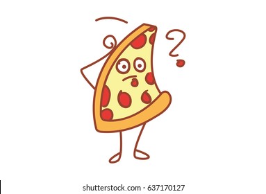 Cute Pizza Confused. Vector Illustration. Isolated on white background.
