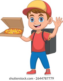 cute pizza delivery boy cartoon