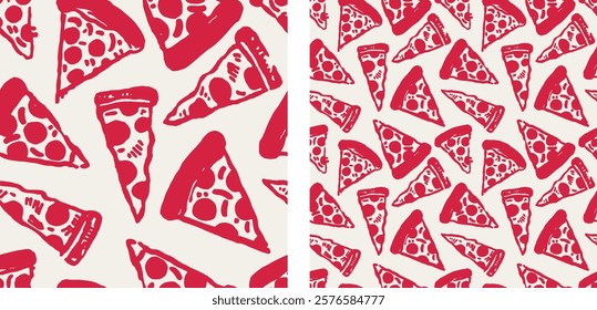 Cute Pizza Drawings Pizzeria Seamless Pattern Doodle Vector Illustration Italian Food 