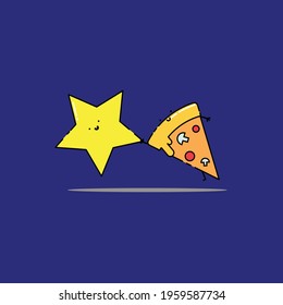 Cute pizza fly with star Illustration. junk food. fast food. modern simple food vector icon, flat graphic symbol in trendy flat design style. wallpaper. lockscreen. pattern. frame. children. 