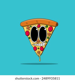 Cute Pizza Groovy Cartoon Illustrator