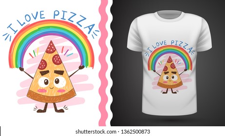 Cute pizza - idea for print t-shirt. Hand draw
