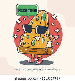 Ilustração de vetor de caracteres kawaii pizza bonito