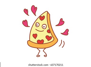 Cute Pizza in Love. Vector Illustration. Isolated on white background.