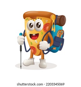 Cute pizza mascot adventure trekking. Perfect for food store, small business or e-Commerce, merchandise and sticker, banner promotion, food review blog or vlog channel
