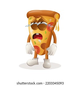 Cute pizza mascot crying. Perfect for food store, small business or e-Commerce, merchandise and sticker, banner promotion, food review blog or vlog channel
