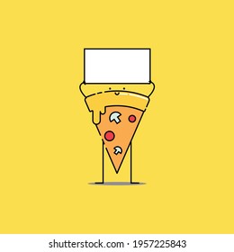 Cute pizza mascot Illustration. junk food. fast food. modern simple food vector icon, flat graphic symbol in trendy flat design style. wallpaper. lockscreen. pattern. frame. children.