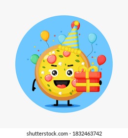 Cute pizza mascot on birthday
