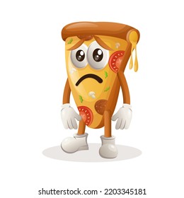 Cute pizza mascot with sad expression. Perfect for food store, small business or e-Commerce, merchandise and sticker, banner promotion, food review blog or vlog channel
