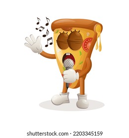 Cute pizza mascot singing, sing a song. Perfect for food store, small business or e-Commerce, merchandise and sticker, banner promotion, food review blog or vlog channel
