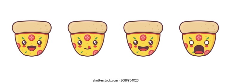 cute pizza slice cartoon mascot vector, with different facial expressions. suitable for icons, logos, prints, stickers, etc.