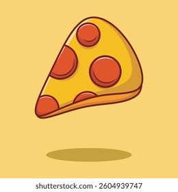 Cute Pizza Slice Cartoon Vector Icon Illustration. Food Object Icon Concept Isolated  Vector. Flat Cartoon Style.