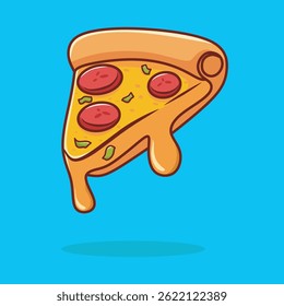 Cute Pizza Slice Cartoon Vector Icon Illustration. Food Object Icon Concept Isolated Premium Vector. Flat Cartoon Style