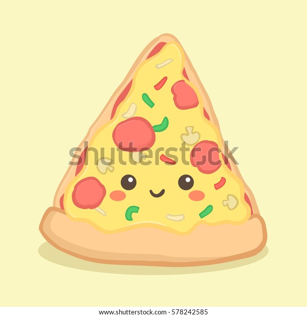 かわいいピザスライス食べ物ベクターイラスト漫画キャラクターフェイスファストフードジャンクフード のベクター画像素材 ロイヤリティフリー