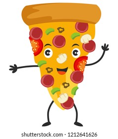 Cute pizza slice isolated on white background and look so fresh