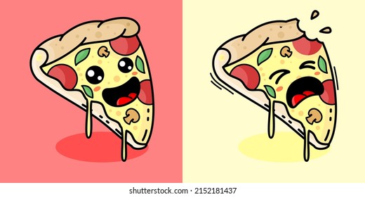 vector de mascota de porción de pizza lindo con expresión diferente