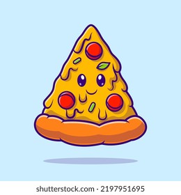 Cute Pizza Slice Melted Cartoon Vektorsymbol Illustration. Food-Objekt-Icon Konzept isoliert Premium-Vektorgrafik. Flachbildkartonstil