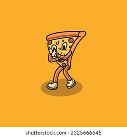 cute pizza smiling icon cartoon illustration