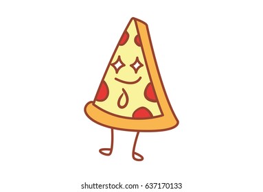 Cute Pizza Smiling. Vector Illustration. Isolated on white background.