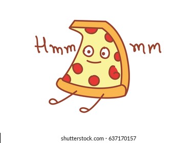 Cute Pizza Smiling. Vector Illustration. Isolated on white background.