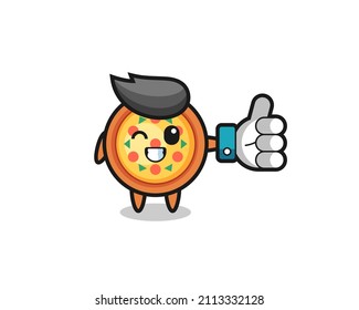 cute pizza with social media thumbs up symbol , cute style design for t shirt, sticker, logo element