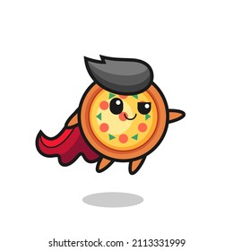 cute pizza superhero character is flying , cute style design for t shirt, sticker, logo element