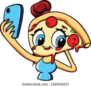 Cute Pizza Taking Selfie Smile