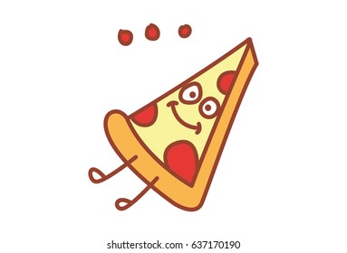 Cute Pizza . Vector Illustration. Isolated on white background.