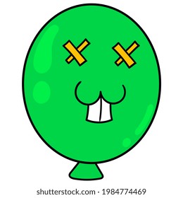 un lindo globo verde de cara lisa, emoticono de cartón de ilustración vectorial. dibujo de icono de garabato