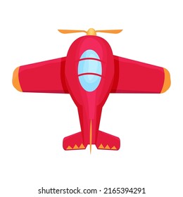 Cute plane, airplane model in cartoon style with propeller top view isolated on white background. 