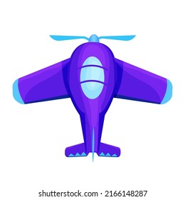 Cute plane, airplane model in cartoon style with propeller top view isolated on white background. 