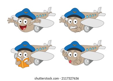 cute plane cartoon character set