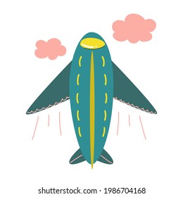 Avión con nubes, concepto de viaje de verano. Diseño de guardería.